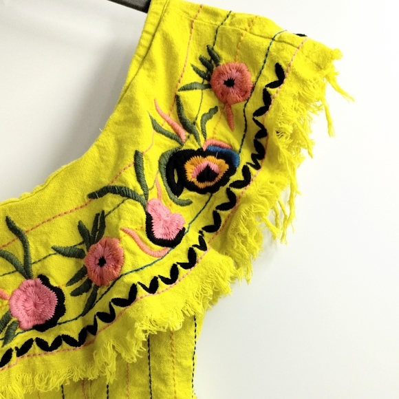 Red Carter Revolve Alta Bright‎ Yellow Embroidered Crop Top - Picture 4 of 12